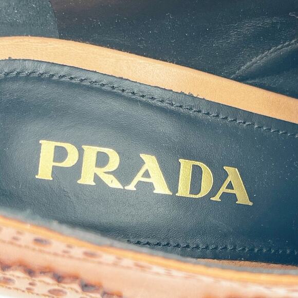 Prada Terracotta Leather Brogue Lace Up Chunky Platform Block Heel Shoes IT 39.5 - Picture 11 of 13